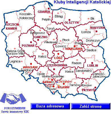 Mapa Polski z Klubami Inteligencji Katolickiej